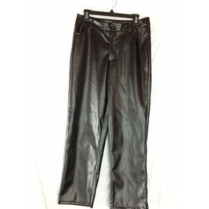 Hesperus Women’s Pants Faux Leather Black High Rise Zip Button Front Size XL New